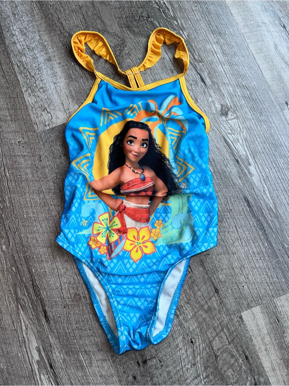 Disney Moana Blue and Yellow Girls One-Piece Swimsuit